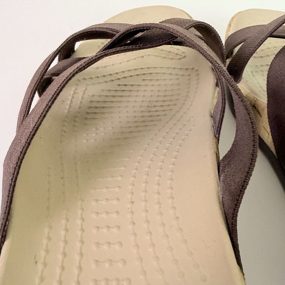 Crocs Edie Stretch Sandals Womens 9 Brown Criss Cross Strappy Comfort Slide - Picture 16 of 16